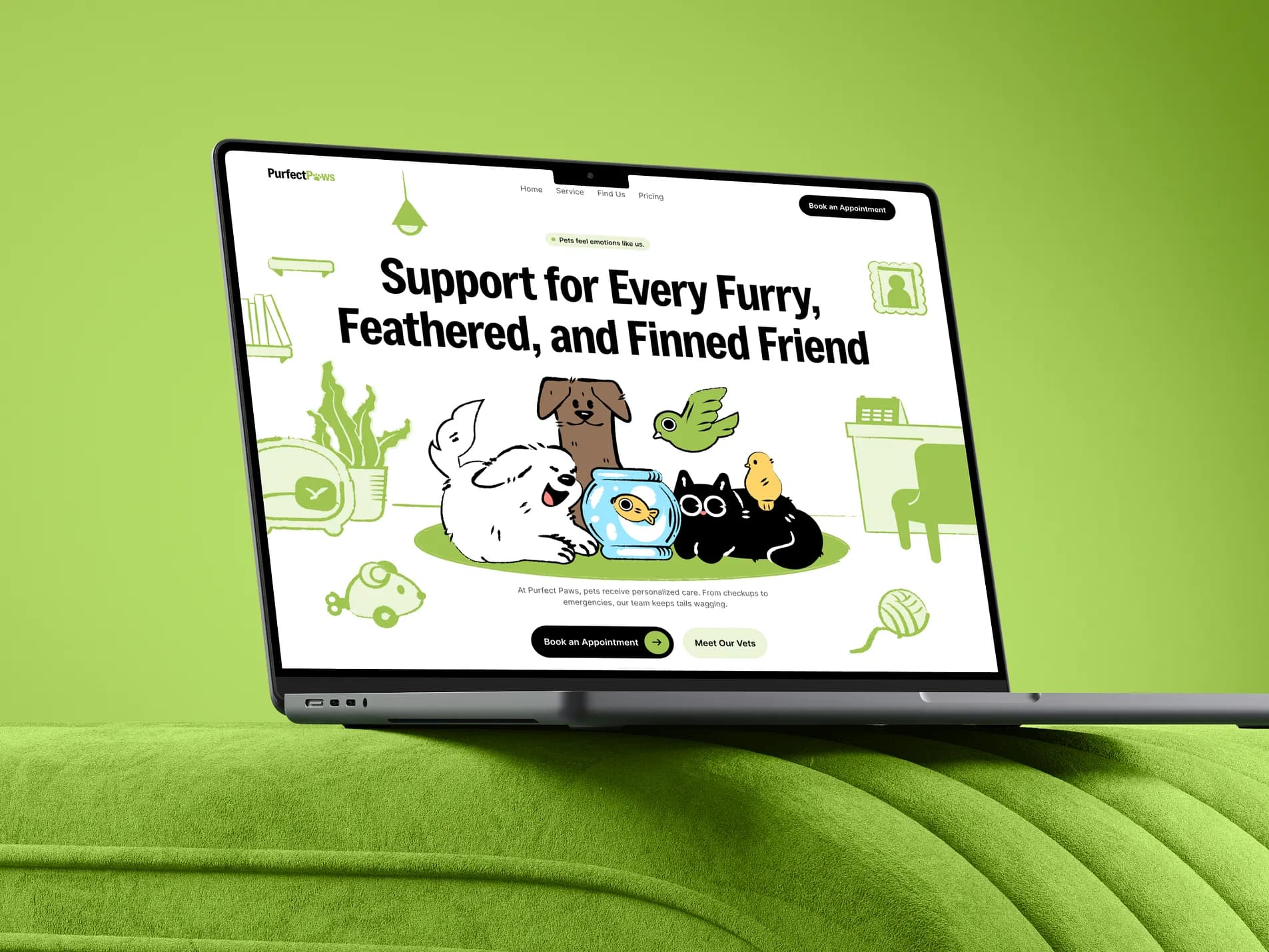 PurfectPaw service cards and booking flow